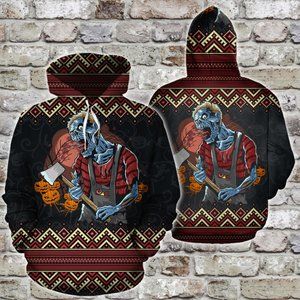 Zombie axe halloween night party hoodie 3d